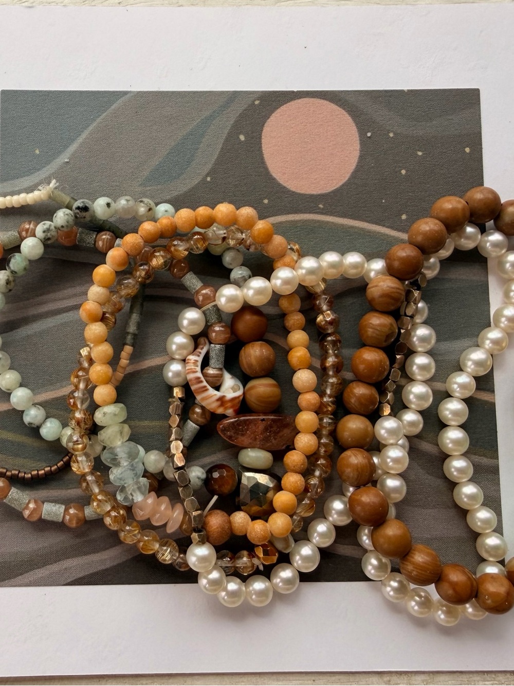 Handmade Multi-Strand Pearl and stone Bead Stretch Bracelet lot